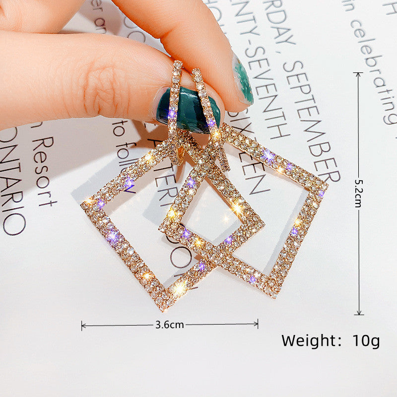 Simple Style Shiny Rhombus Alloy Inlay Rhinestones Women's Drop Earrings