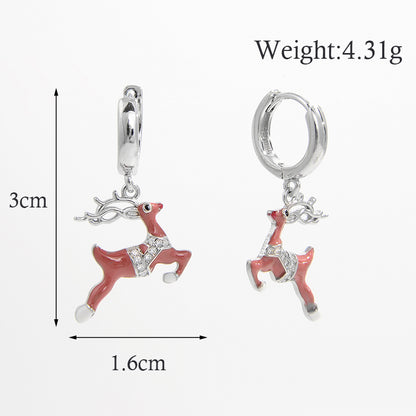 1 Pair Cartoon Style Cute Sweet Christmas Tree Elk Epoxy Plating Sterling Silver Zircon White Gold Plated Rhodium Plated Ear Studs