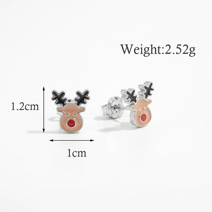 1 Pair Cartoon Style Cute Sweet Christmas Tree Elk Epoxy Plating Sterling Silver Zircon White Gold Plated Rhodium Plated Ear Studs