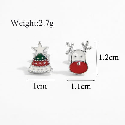 1 Pair Cartoon Style Cute Sweet Christmas Tree Elk Epoxy Plating Sterling Silver Zircon White Gold Plated Rhodium Plated Ear Studs