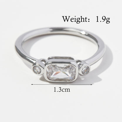 Elegant Glam Square Heart Shape Sterling Silver Plating Inlay Zircon White Gold Plated Rhodium Plated Rings