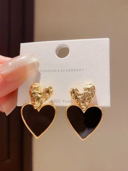 1 Pair Retro Heart Shape Plating Copper Drop Earrings