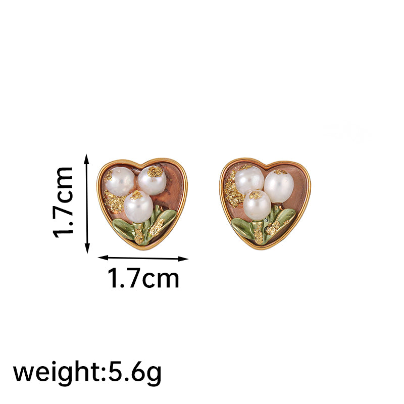 1 Pair Casual Simple Style Flower Plating Inlay Copper Freshwater Pearl 18k Gold Plated Ear Studs