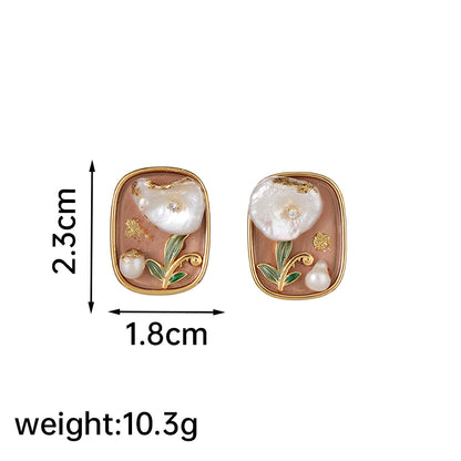 1 Pair Casual Simple Style Flower Plating Inlay Copper Freshwater Pearl 18k Gold Plated Ear Studs