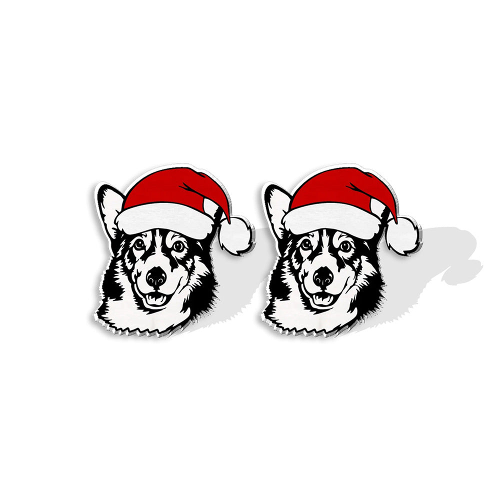 1 Pair Cute Christmas Hat Dog Cat Plastic Ear Studs