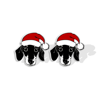 1 Pair Cute Christmas Hat Dog Cat Plastic Ear Studs