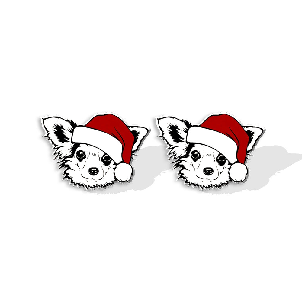 1 Pair Cute Christmas Hat Dog Cat Plastic Ear Studs