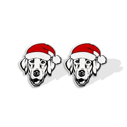 1 Pair Cute Christmas Hat Dog Cat Plastic Ear Studs