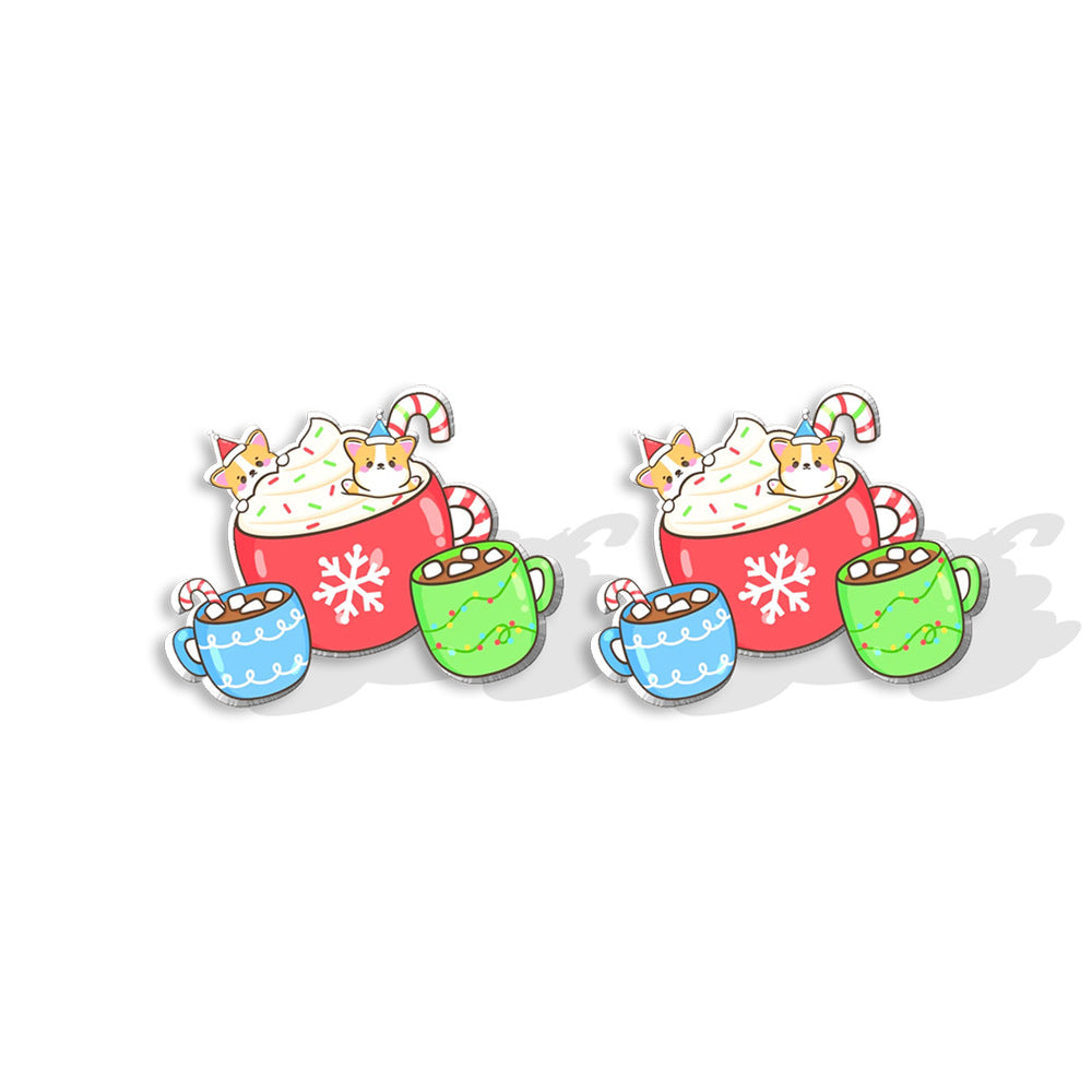 1 Pair Cute Christmas Hat Dog Cat Plastic Ear Studs