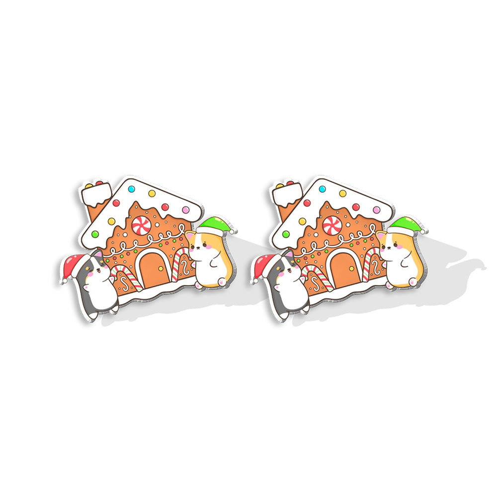 1 Pair Cute Christmas Hat Dog Cat Plastic Ear Studs