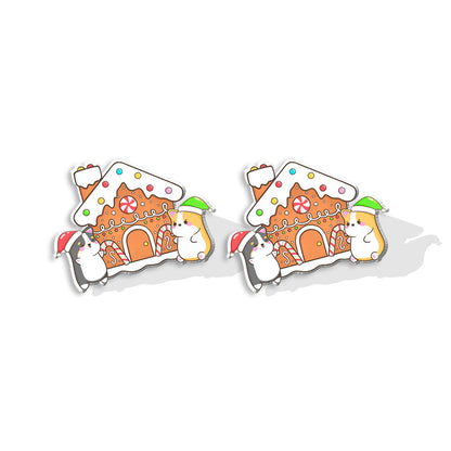 1 Pair Cute Christmas Hat Dog Cat Plastic Ear Studs