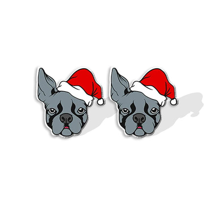 1 Pair Cute Christmas Hat Dog Cat Plastic Ear Studs