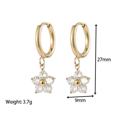 Fashion Flower Titanium Steel Plating Inlay Artificial Diamond Drop Earrings 1 Pair