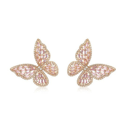 1 Pair Elegant Butterfly Inlay Copper Zircon Ear Studs