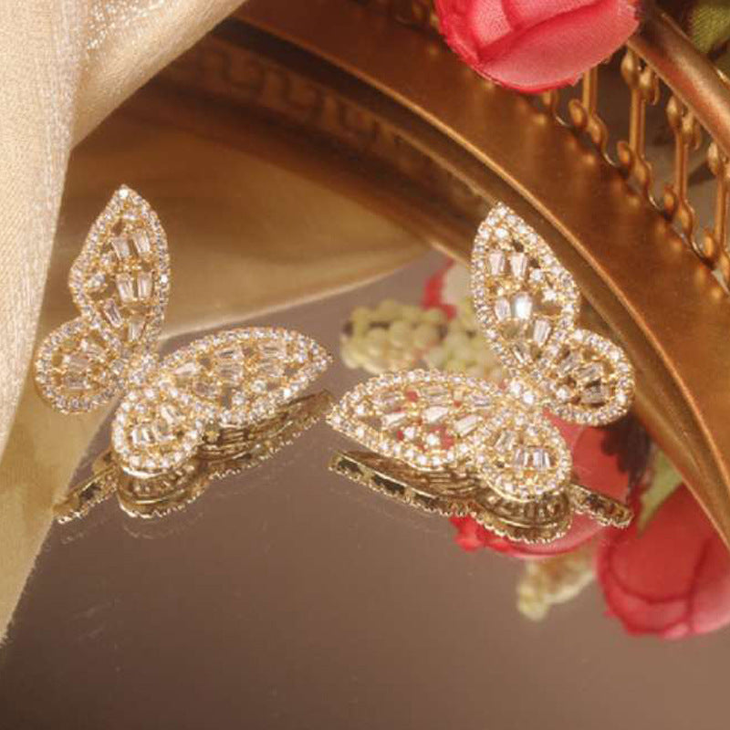 1 Pair Elegant Butterfly Inlay Copper Zircon Ear Studs