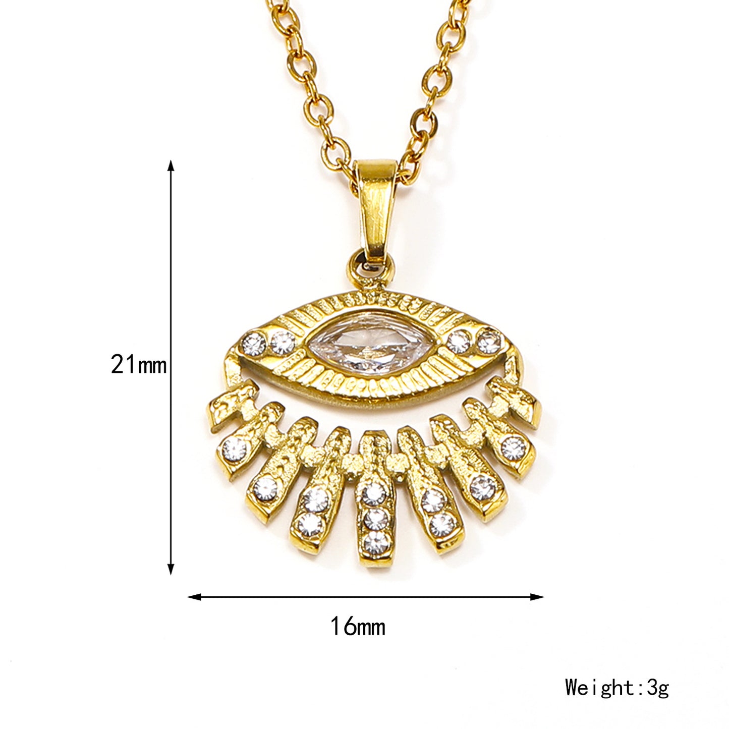 Wholesale Vintage Style Devil's Eye Star Moon Titanium Steel Plating Inlay Zircon Pendant Necklace