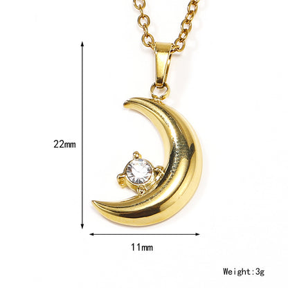 Wholesale Vintage Style Devil's Eye Star Moon Titanium Steel Plating Inlay Zircon Pendant Necklace