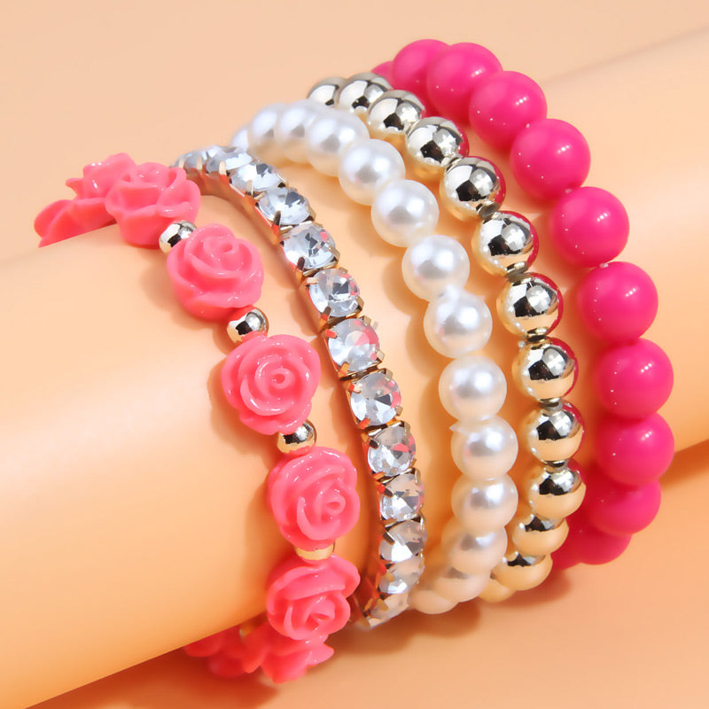 Simple Style Solid Color Flower Ccb Arylic Beaded Women's Bracelets