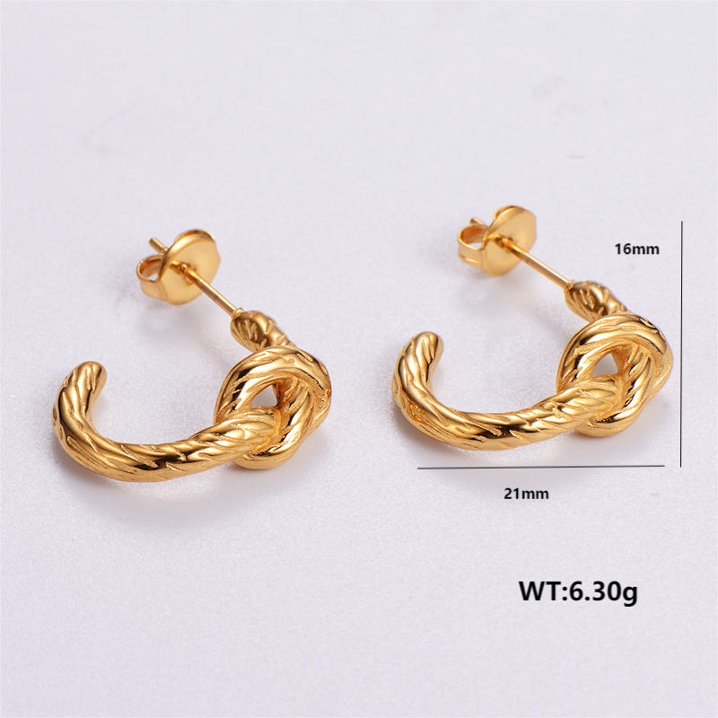 1 Pair Vintage Style C Shape Bow Knot Plating Stainless Steel 24k Gold Plated Ear Studs