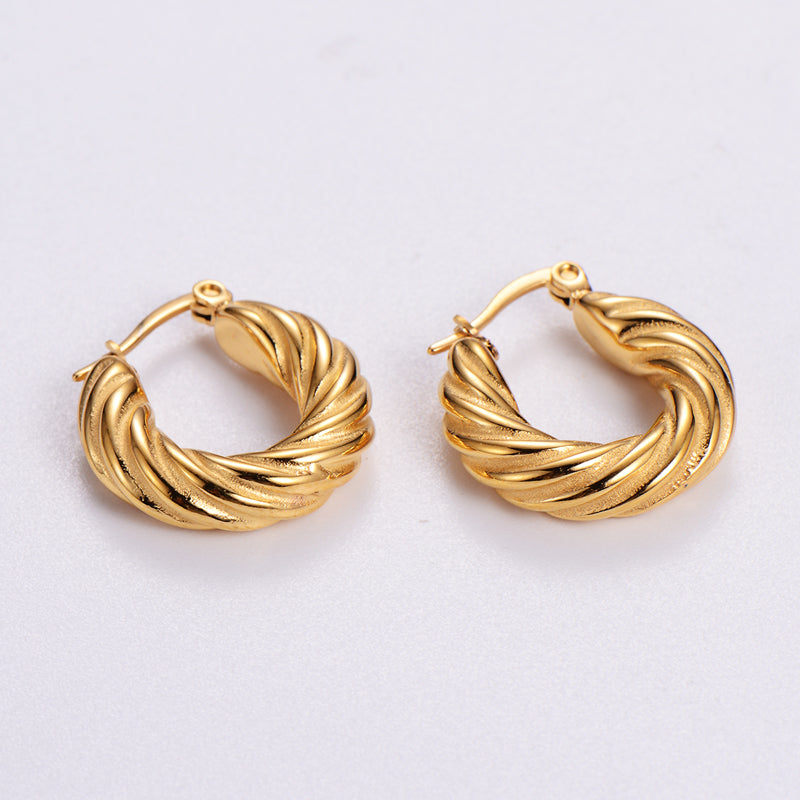 1 Pair Vintage Style C Shape Bow Knot Plating Stainless Steel 24k Gold Plated Ear Studs