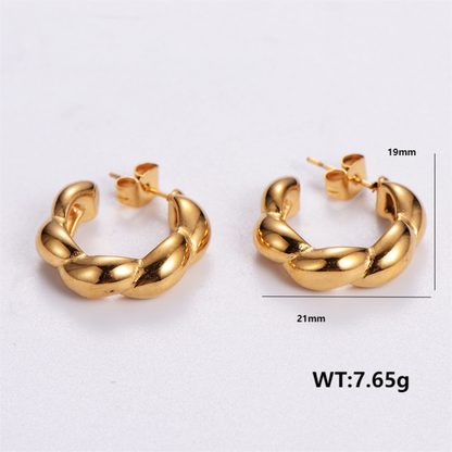 1 Pair Vintage Style C Shape Bow Knot Plating Stainless Steel 24k Gold Plated Ear Studs