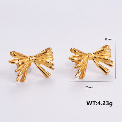 1 Pair Vintage Style C Shape Bow Knot Plating Stainless Steel 24k Gold Plated Ear Studs