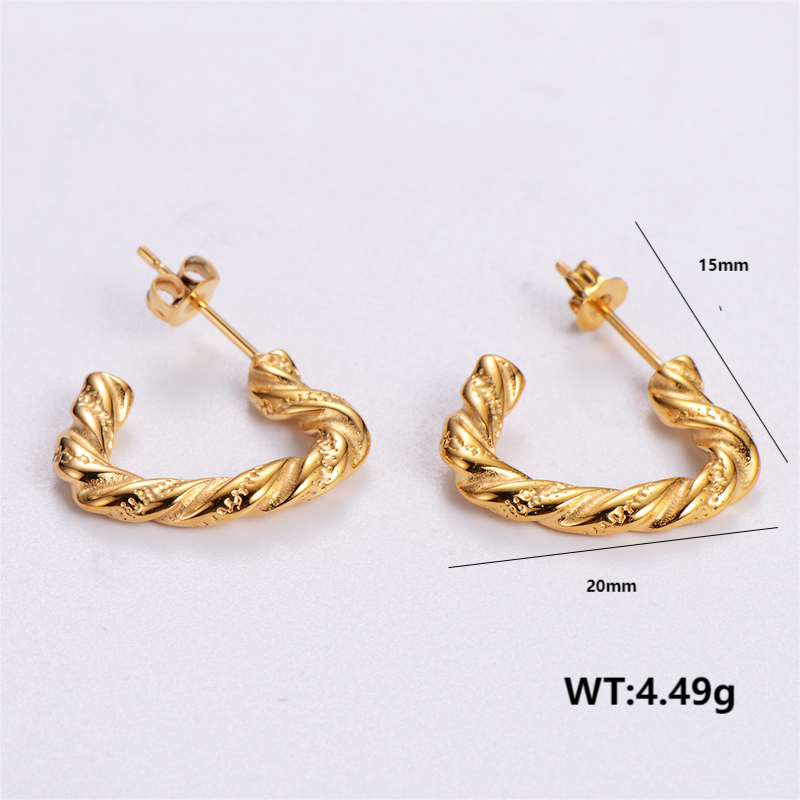 1 Pair Vintage Style C Shape Bow Knot Plating Stainless Steel 24k Gold Plated Ear Studs