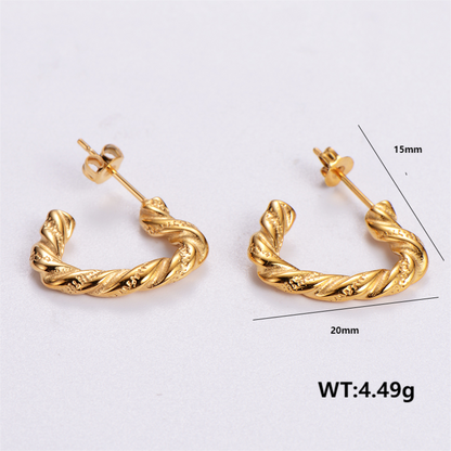 1 Pair Vintage Style C Shape Bow Knot Plating Stainless Steel 24k Gold Plated Ear Studs