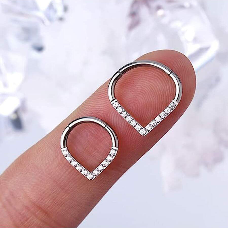 Rock Streetwear Water Droplets Stainless Steel Polishing Inlay Rhinestones Nose Ring