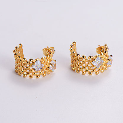 1 Pair Vintage Style Flower Bow Knot Plating Inlay Stainless Steel Rhinestones 24k Gold Plated Ear Studs