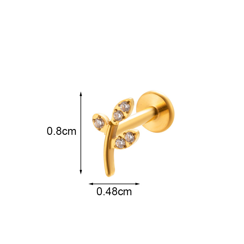 1 Piece Ig Style Vintage Style Geometric Flower Bow Knot Plating Inlay Titanium Alloy Zircon 18k Gold Plated Lip Stud Ear Studs