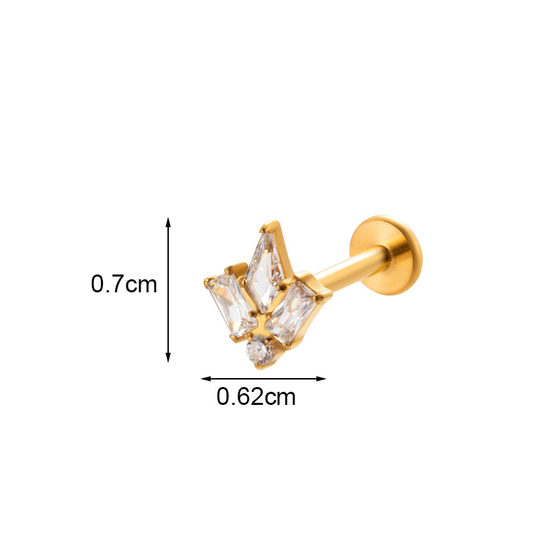 1 Piece Ig Style Vintage Style Geometric Flower Bow Knot Plating Inlay Titanium Alloy Zircon 18k Gold Plated Lip Stud Ear Studs