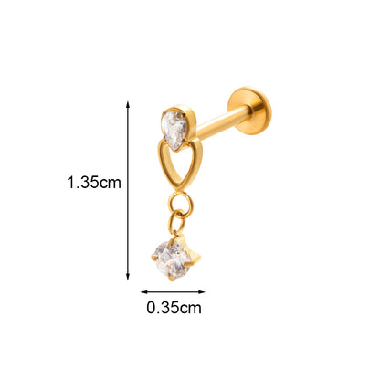 1 Piece Ig Style Vintage Style Geometric Flower Bow Knot Plating Inlay Titanium Alloy Zircon 18k Gold Plated Lip Stud Ear Studs