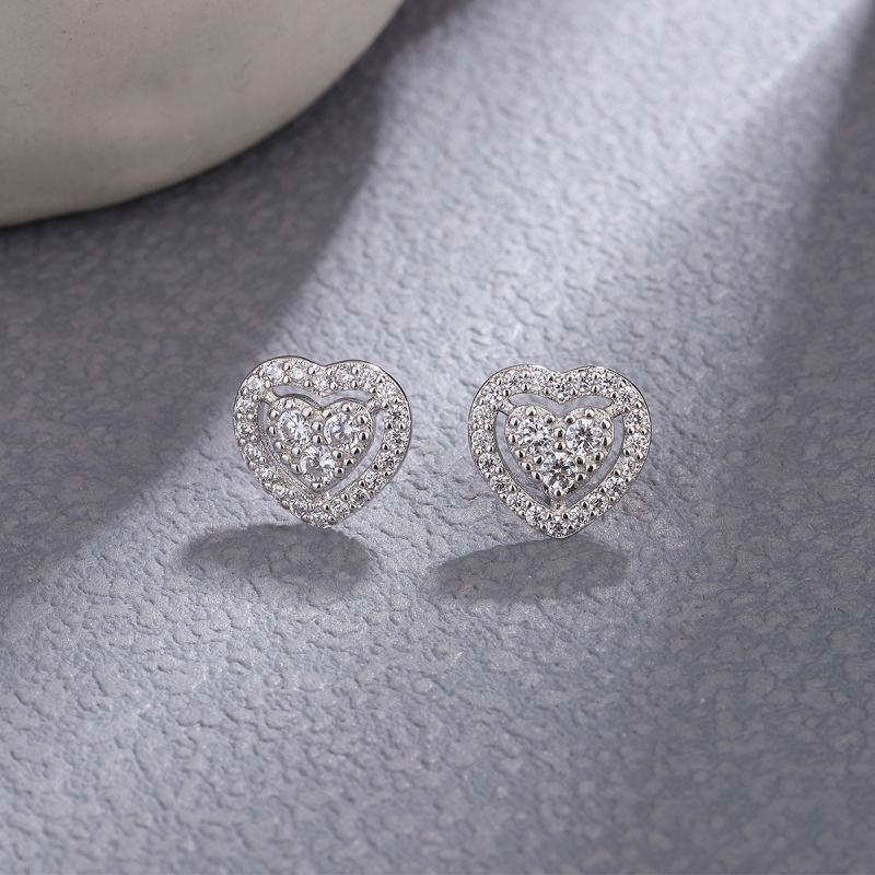 1 Pair Elegant Heart Shape Plating Inlay Sterling Silver Zircon Ear Studs