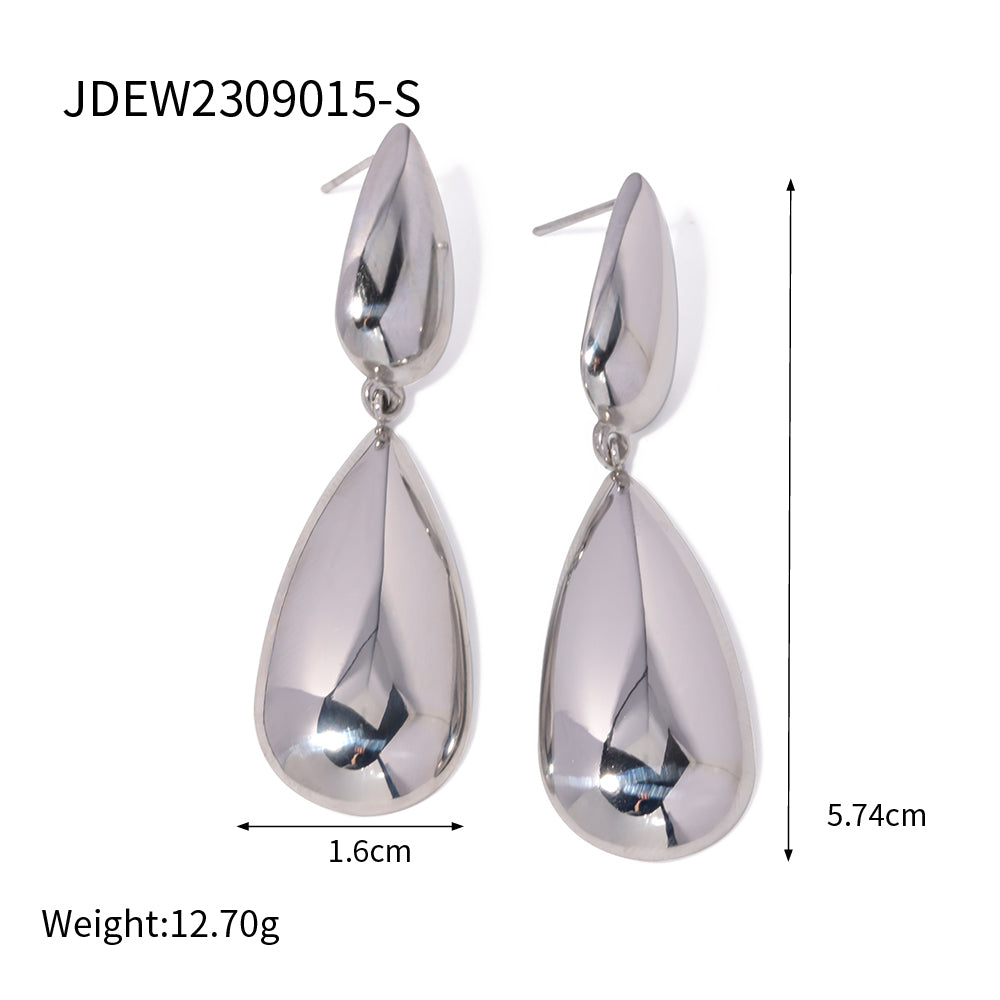 1 Pair Simple Style Water Droplets Plating Stainless Steel 18k Gold Plated Drop Earrings