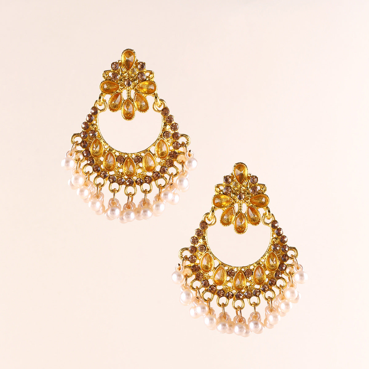 Ethnic Style Water Droplets Imitation Pearl Alloy Inlay Rhinestones Women's Chandelier Earrings