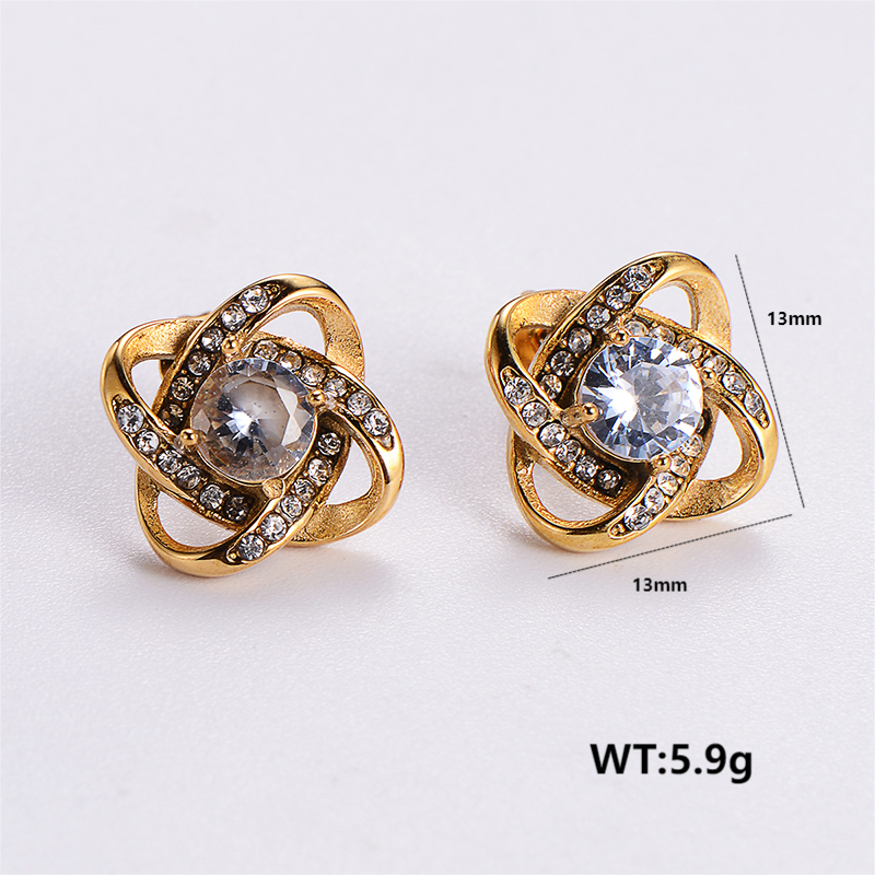 1 Pair Simple Style Solid Color Plating Inlay Stainless Steel Zircon 24k Gold Plated Ear Studs