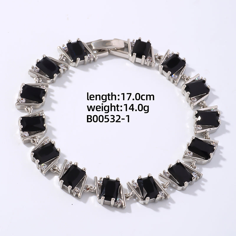 Simple Style Geometric Color Block Copper Plating Inlay Zircon Bracelets