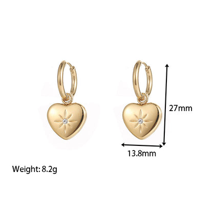 1 Pair Retro Heart Shape Inlay Titanium Steel Zircon Drop Earrings