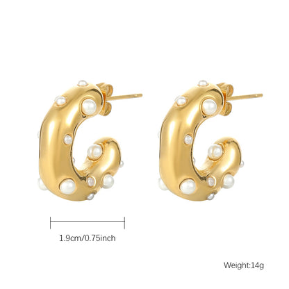 1 Piece Simple Style Classic Style C Shape Plating Inlay Stainless Steel Pearl Zircon Gold Plated Earrings