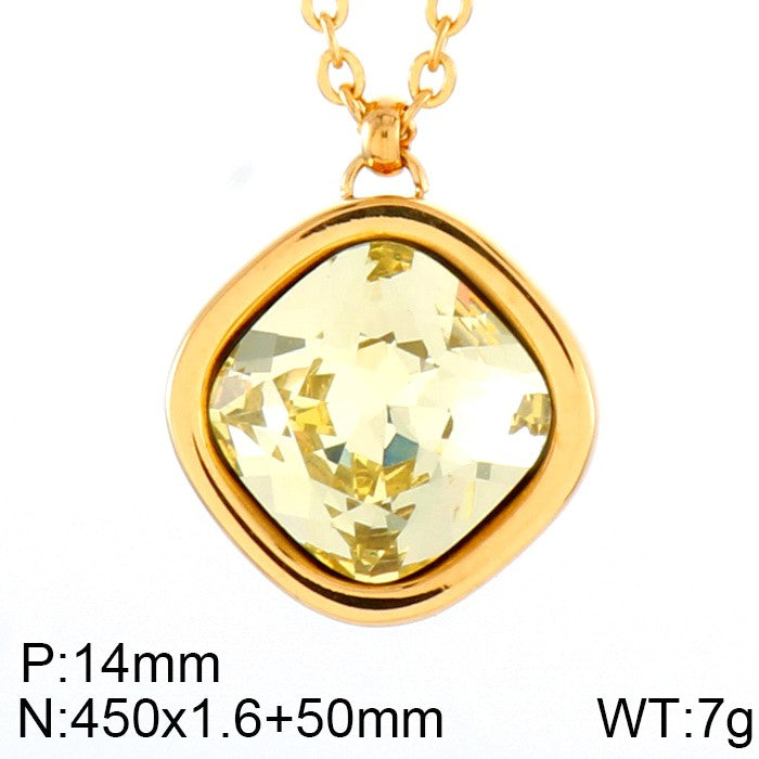 Formal Simple Style Geometric Stainless Steel Inlay Zircon Pendant Necklace