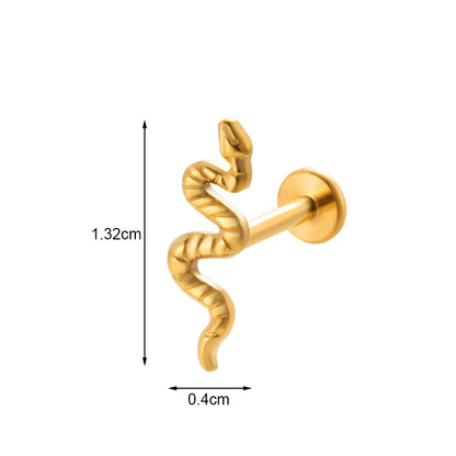 1 Piece Ig Style Vintage Style Palm Feather Snake Plating Inlay Titanium Alloy Zircon 18k Gold Plated Ear Studs