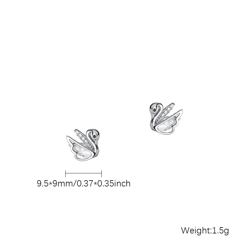 1 Pair Casual Simple Style Swan Plating Inlay Sterling Silver Rhinestones Rose Gold Plated White Gold Plated Ear Studs