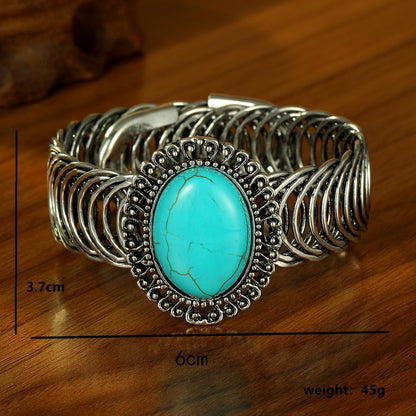 Vintage Style Ethnic Style Oval White Gold Plated Turquoise Alloy Wholesale Bangle