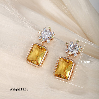 1 Pair Vintage Style Xuping Square Oval Water Droplets Plating Inlay Copper Alloy Artificial Gemstones 18k Gold Plated Drop Earrings