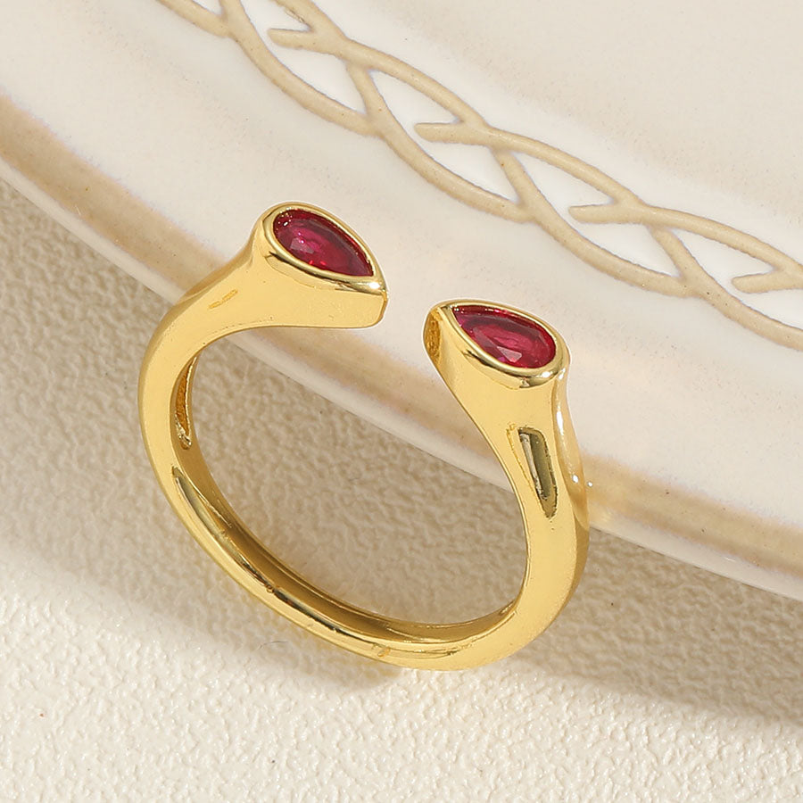 Elegant Simple Style Water Droplets Copper Plating Inlay Zircon 14k Gold Plated Open Rings