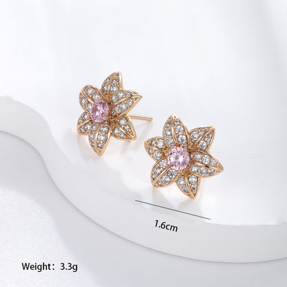 1 Pair Xuping Simple Style Classic Style Maple Leaf Heart Shape Flower Plating Inlay Copper Alloy Artificial Gemstones 14k Gold Plated 18k Gold Plated Ear Studs