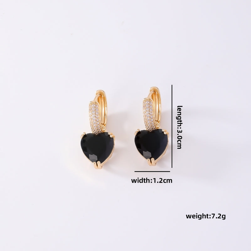 1 Pair Sweet Simple Style Shiny Square Heart Shape Rectangle Inlay Copper Zircon Drop Earrings