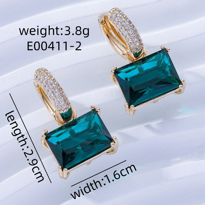 1 Pair Sweet Simple Style Shiny Square Heart Shape Rectangle Inlay Copper Zircon Drop Earrings