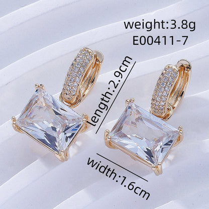 1 Pair Sweet Simple Style Shiny Square Heart Shape Rectangle Inlay Copper Zircon Drop Earrings